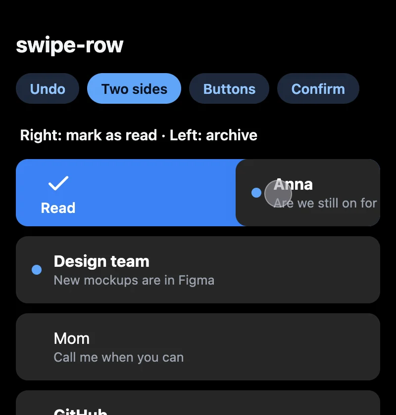 Swiping a row right to mark it read