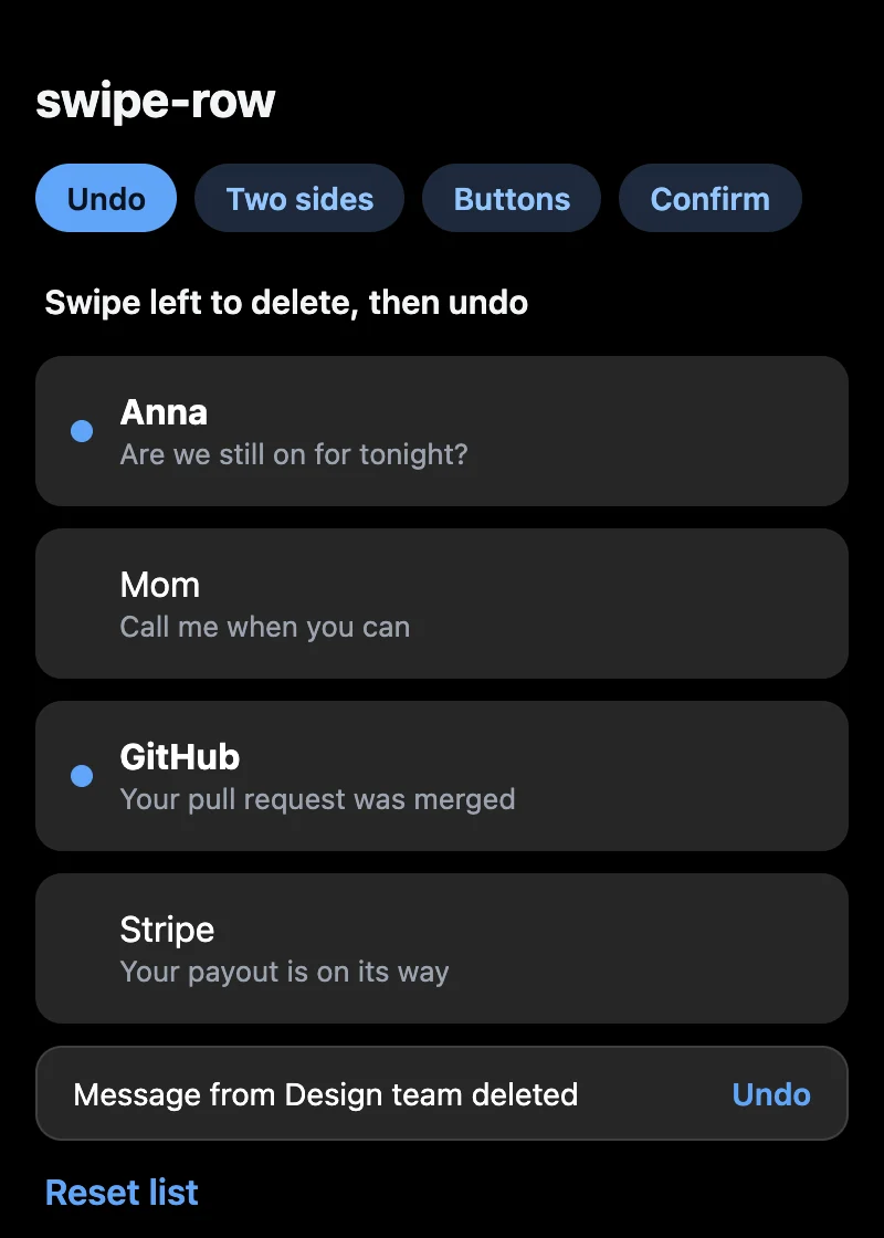 The undo bar after a message was deleted