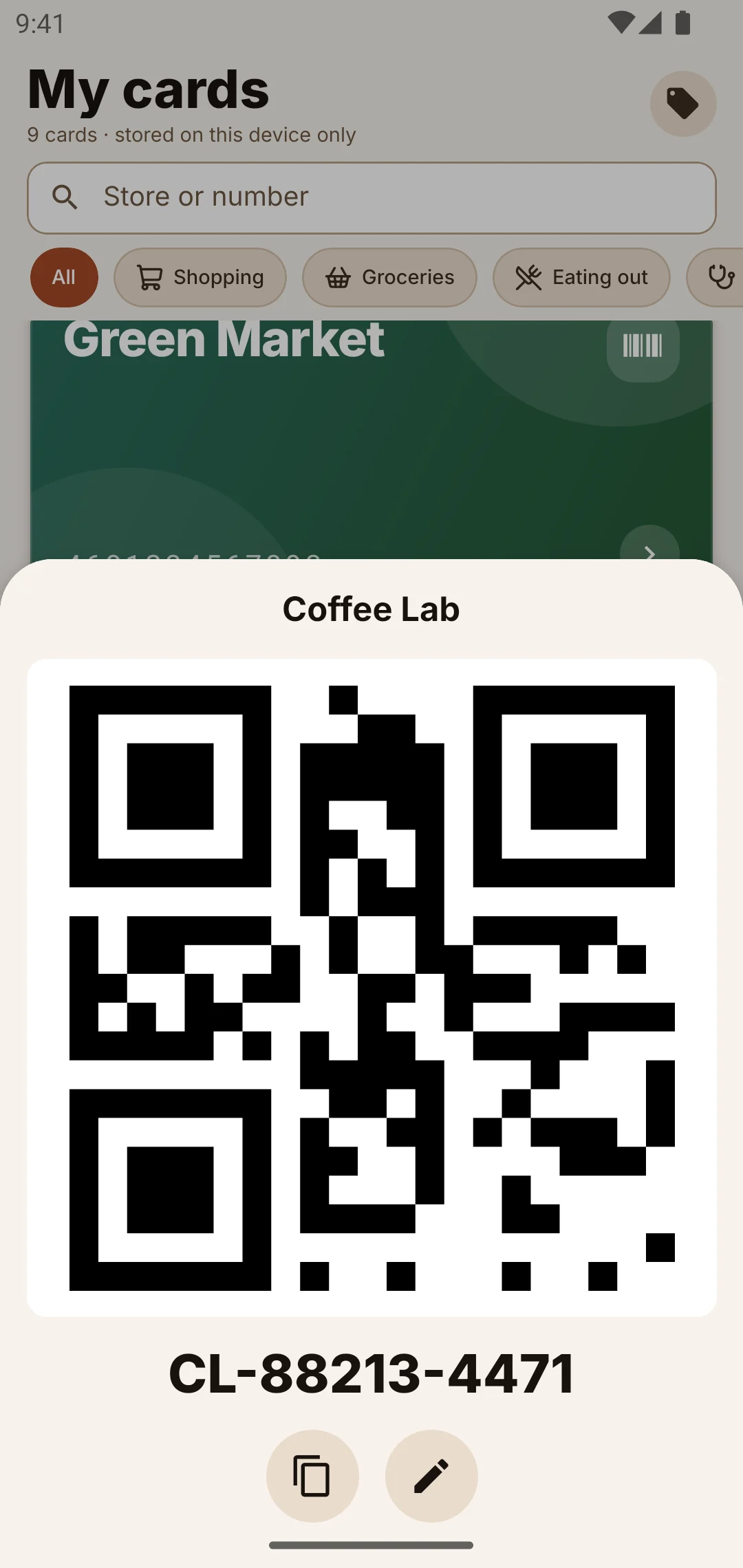 A card sheet showing a large QR code