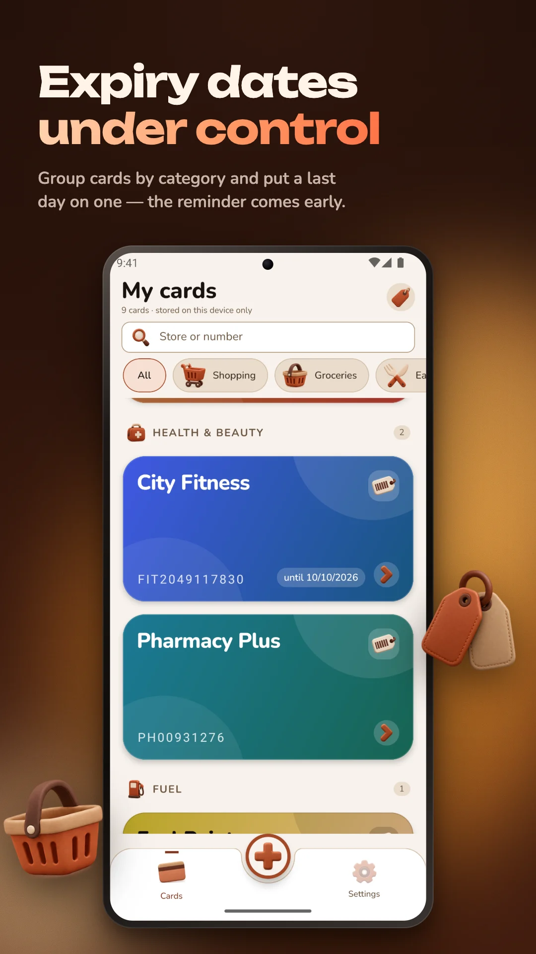 “Expiry dates under control”: the card list with an expiry date badge on a card